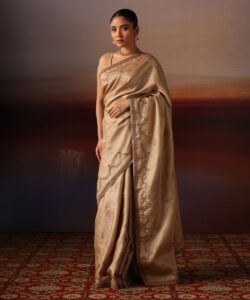 Home Gold Print Buti With Zardozi Scallop Saree