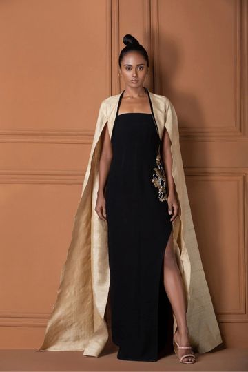 Black Dress with Muga Shrug