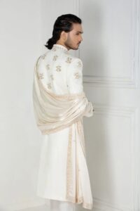 White Eri Sherwani Set Fully Embroidered (Set, Dupatta And Jutti)