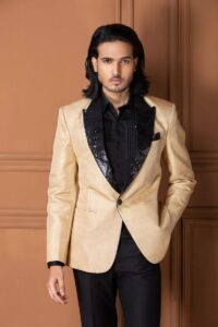 Black Shirt and Pant with Muga Tuxedo