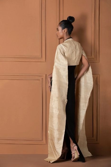 Black Dress with Muga Shrug 2 Black Dress with Muga Shrug - Image 2
