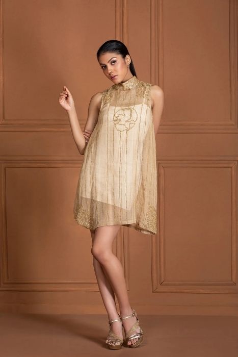 Crystal Hand Work Halter High Neck Shift Dress Crystal Hand Work Halter High Neck Shift Dress