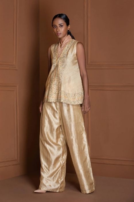 Embroidered Flare Jacket Set Muga Embroidered Flared Jacket Set