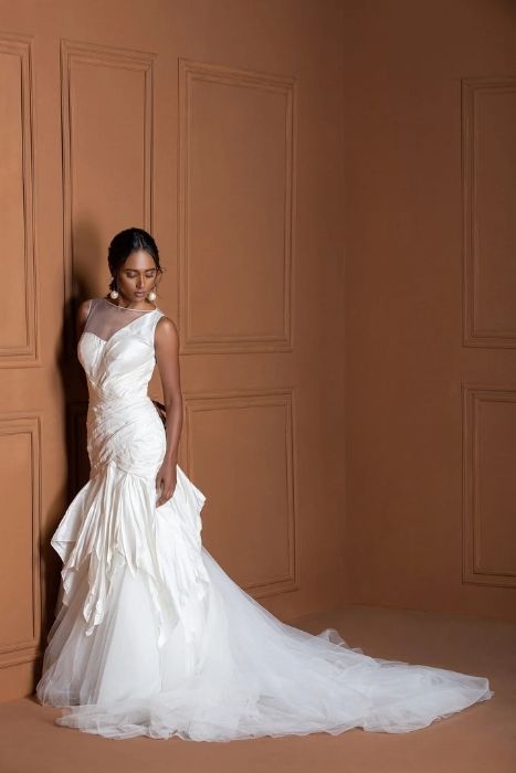 Fine Peet Pleated One Off Shoulder Gown Peet + Net With Ken Ken Skirt