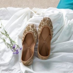 Intricate Hand Embroidered Juttis in Fine Pressed Muga