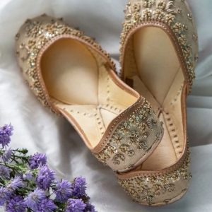 Intricate Hand Embroidered Juttis in Fine Pressed Muga