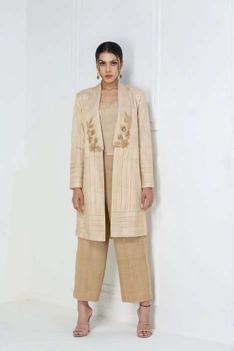 Jalidan Panneled Shawl Color Jacket In Soften Muga
