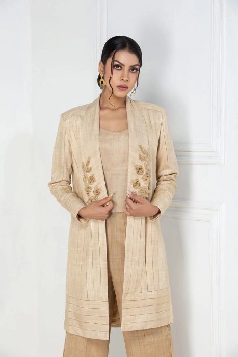 Jalidan Panneled Shawl Color Jacket In Soften Muga1 Jalidan Panneled Shawl Color Jacket In Soften Muga - Image 2