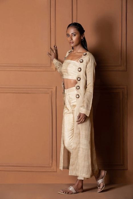 Long Jacket with Trouser and Bustier Muga Long Jacket with Trouser and Bustier