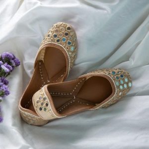 Mirrorwork Juttis in Fine Pressed Muga