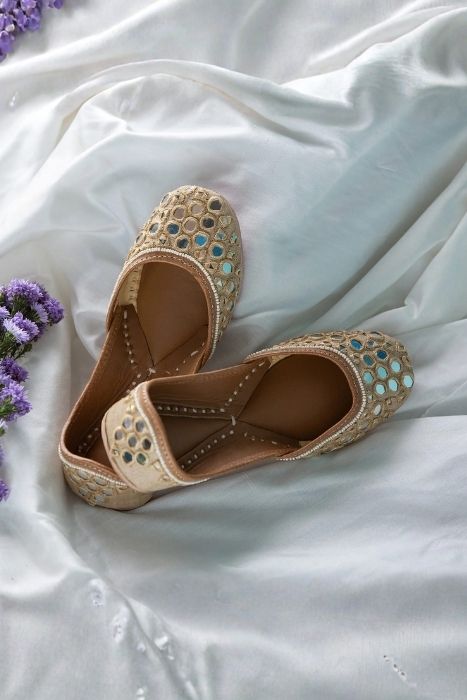 Mirrorwork Juttis in Fine Pressed Muga