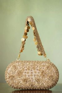 Oval Shape Clutch In Zardozi