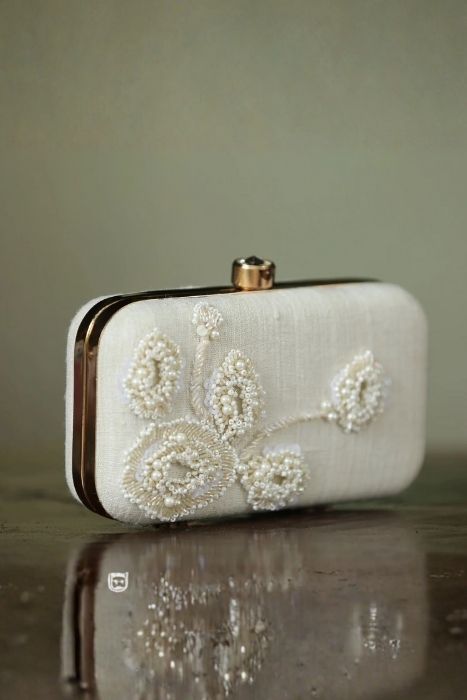 Soft Eri Cloth Clutch with Crystal Beads Design (Cutdana Work)