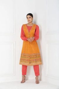 Suspender Jacket With Red Dyed Eri Pant & Top