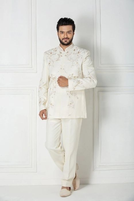 White Eri Jodhpuri In Zardozi Work full White Eri Jodhpuri In Zardozi Work - Image 2