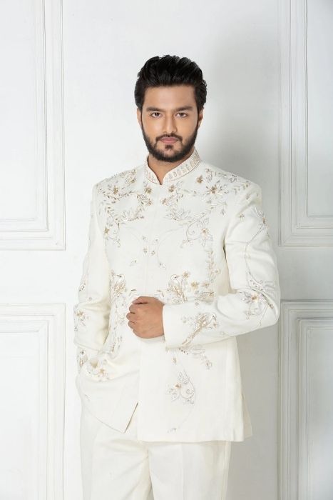 White Eri Jodhpuri In Zardozi Work