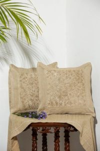 Dori Border Fully Dhaga Embroidered Muga Cushion