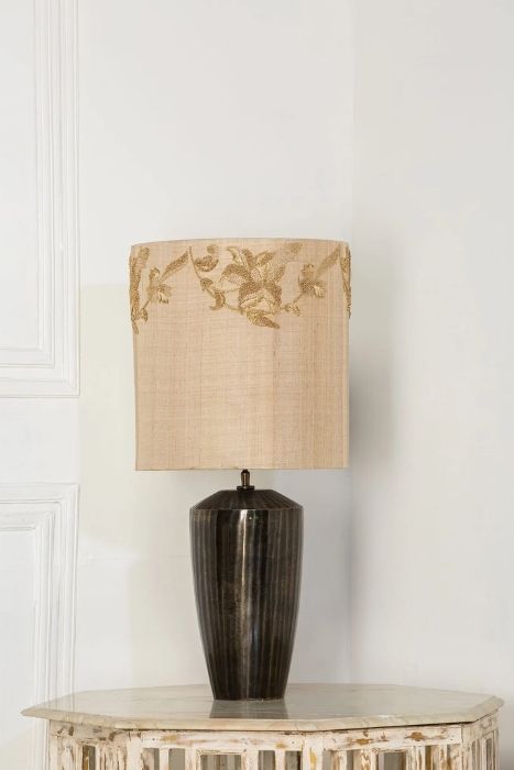 Hand Embroidered Zardozi Lampshades in Fine Pressed Muga