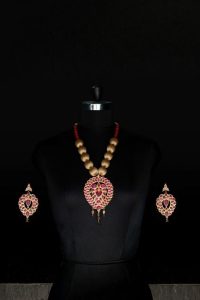 Real Stone Heavy Pink Dugdugi Set With Big Size Muga Beads