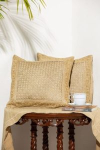 Weaved Muga Cushion With Zardozi Border (set of 2)