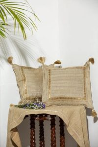 Zari All Over Panel Cushion With Metal Sequin Borders In Pressed Muga (set of 2 )
