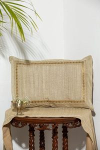 Zari Border Cushion with Zari Jali Panels and Sequin Border (Pillow Size)  Set of 2